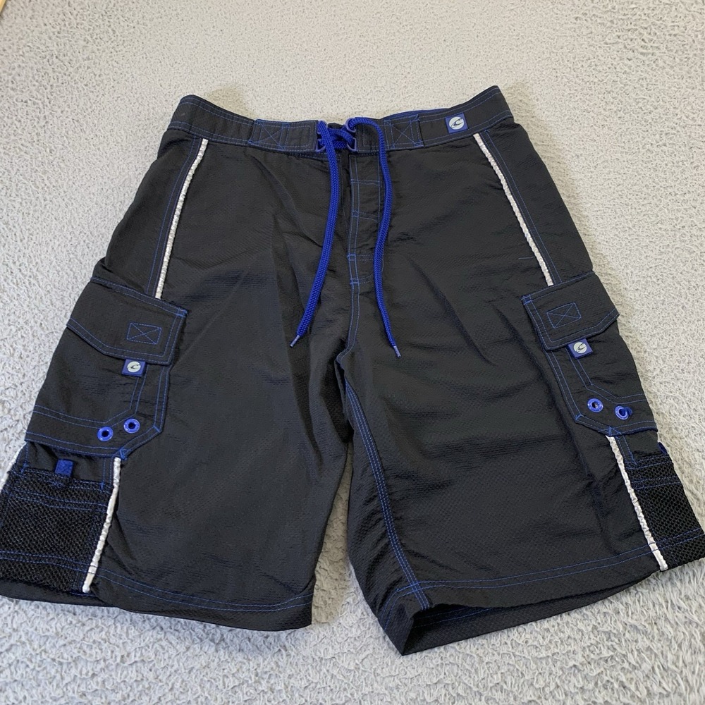 O'Neill Board Shorts Mens 30 Black‎ Blue Cargo Pockets Beach Surf 10" Inseam